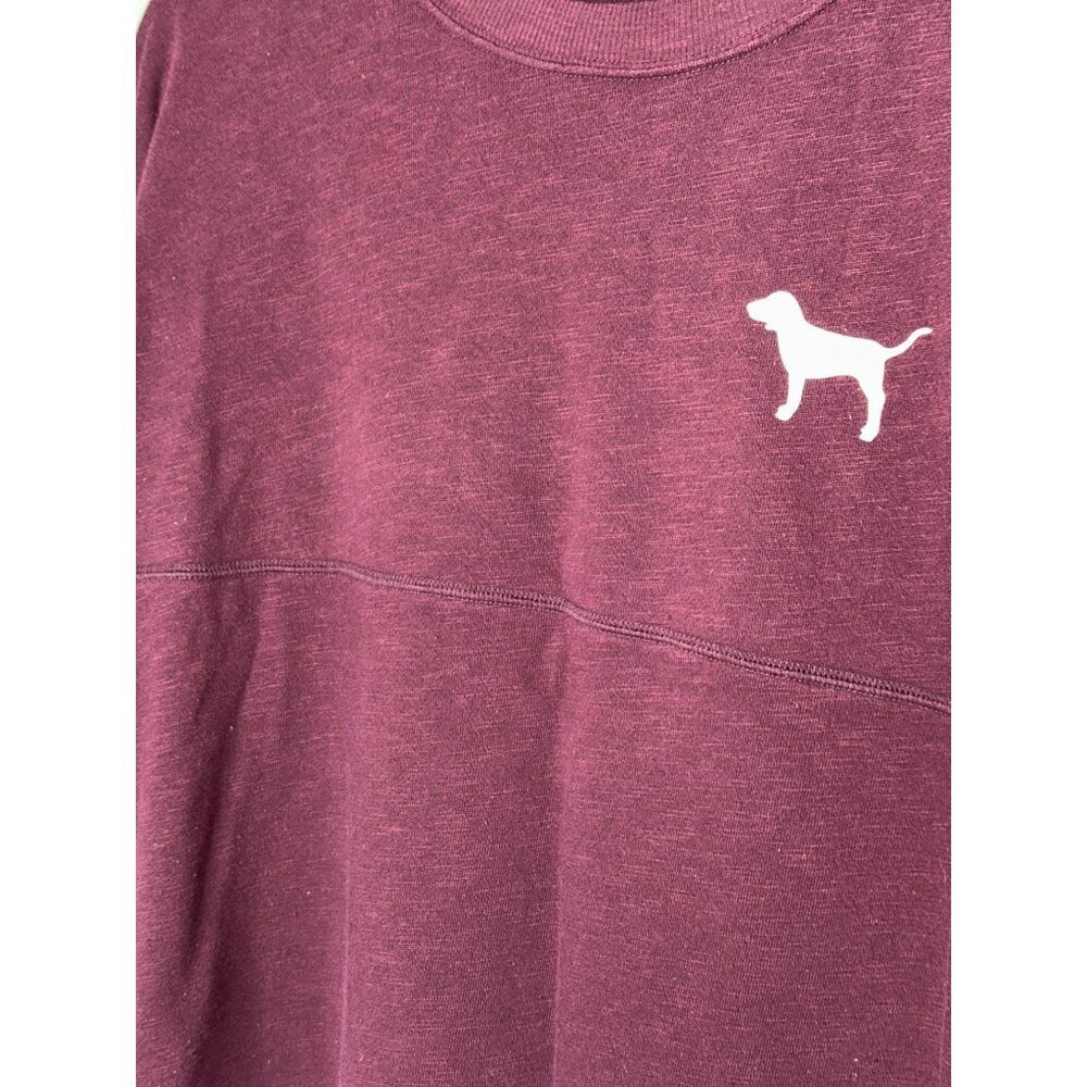 Victoria's Secret PINK Women's XS LS Crewneck Maroon White Logo Pullover Sweatsh - Picture 3 of 6
